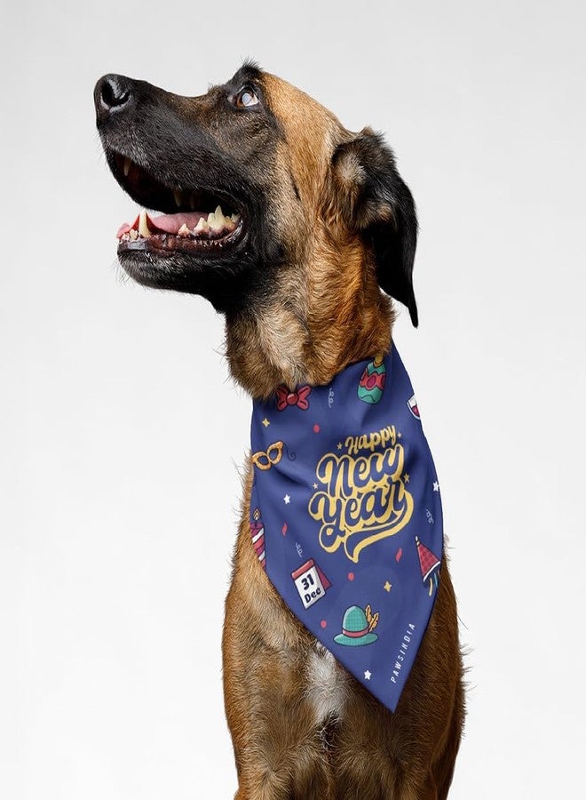 PawsIndia Dog Bandana with Collar Small Medium Large Dogs & Cats 100% Adjustable with Buckle Stretchable Fabric Happy New Year - Image 2