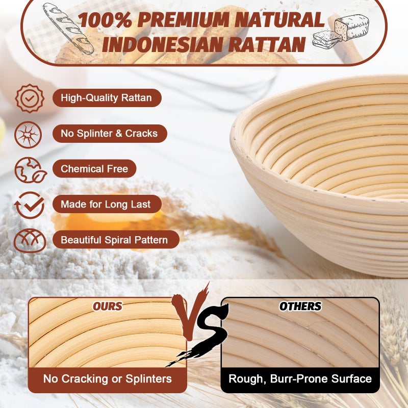 EWFEN Sourdough Starter Kit with Enamel Cast Iron Pot, Complete Sourdough Bread Baking Supplies, Round & Oval Bread Proofing Basket with 34 Oz Starter Jar, Bread Making Tools Kit - Image 4
