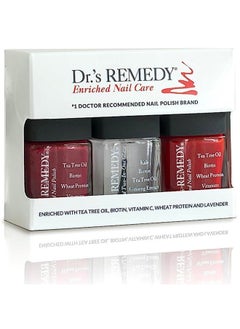 Dr.'s Remedy Dr’s Remedy 3 Pack Nail Polish Kit, TOTAL Two-in-One Glaze/BALANCE Brick Red/REMEDY Red - Non Toxic and Organic All Natural Enriched Nail Strengthener  - Image 1