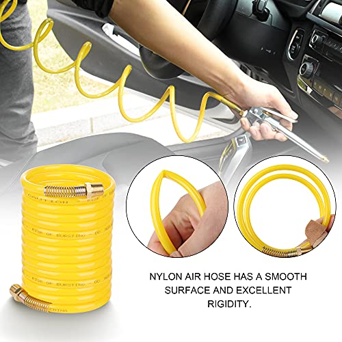 JOROY 1/4 Inch × 25 Ft Recoil Nylon Air Hose, 1/4 Inch MNPT Brass Air Compressor Accessories Fitting, Lightweight Yellow Nylon Compressor Hose - Image 5
