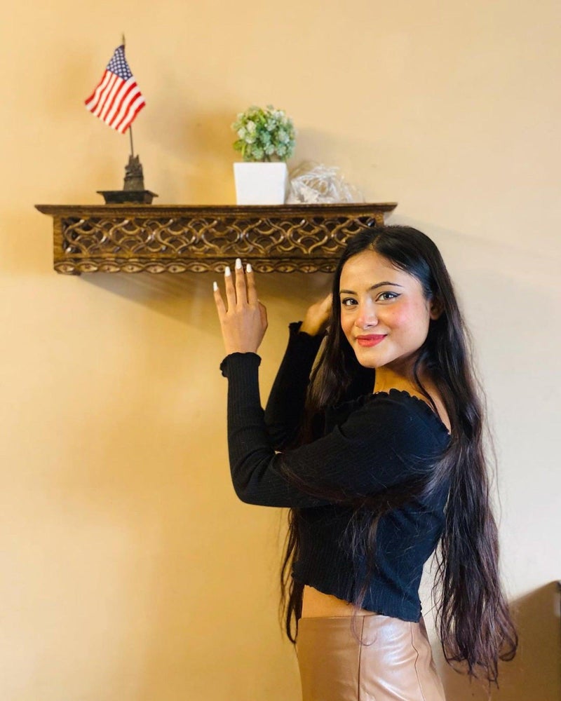 Onlineshoppee Wooden Fancy Hand Carved Wall Shelf with Jali Work - Decorative Wall Art Shelves - Image 2