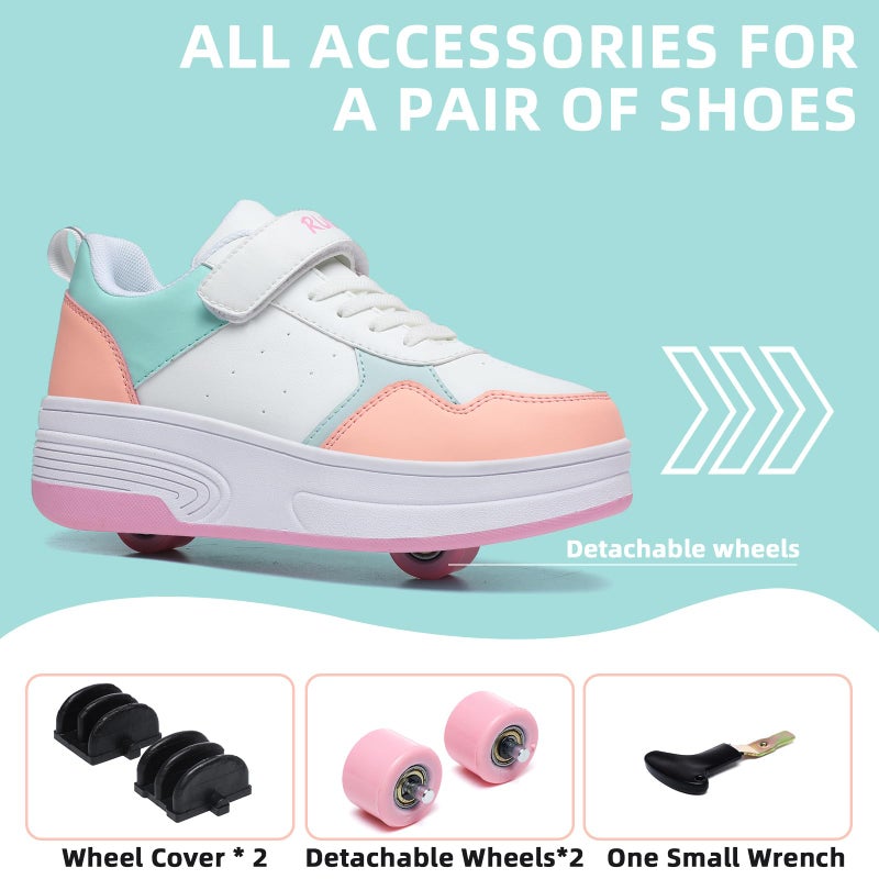 HSQ Roller Skate Shoes for Girls Kids Detachable Wheeled 2 in 1 Skating Shoes with Wheels Fashion Sneaker Ages 5-8,8-12 Size Little Kid 1.5 - Image 3