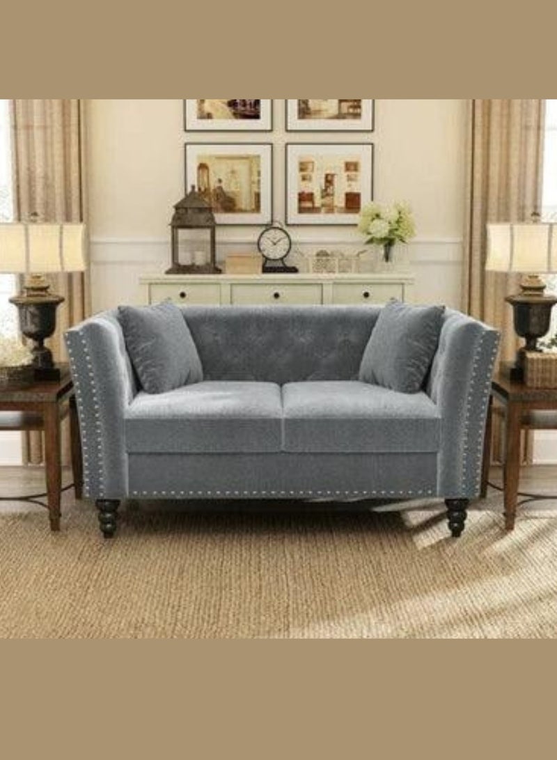 Wooden Twist Rectangular Arm Loveseat 2 Seater Sofa Walnut Legs ( Light Grey )