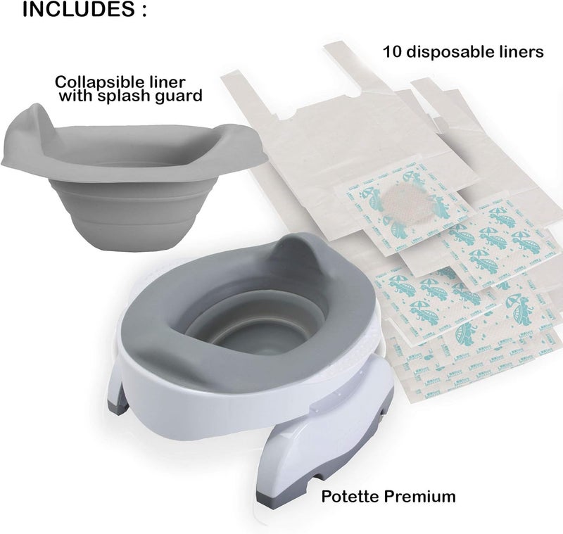 Kalencom Potette Plus Premium Potty Value Pack: 2in1 Potette Plus Premium Portable Potty and Premium Reusable Collapsible Liner for Home Use (White/Gray) - Image 5
