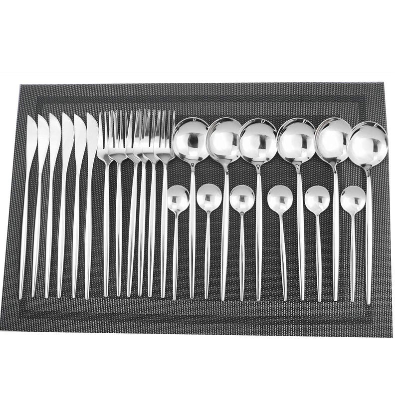 Gugrida 24Piece Silverware Set  1810 Stainless Steel Reusable Utensils Forks Spoons Knives Set Mirror Polished Cutlery Flatware Set Great for Family Gatherings  Daily Use 6 set Silver