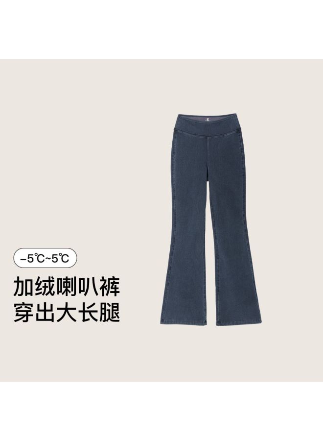 ubras Flared Pants With Faux Denim And Fleece Lining, High-Waisted Casual Warm Pants For Women - Image 3