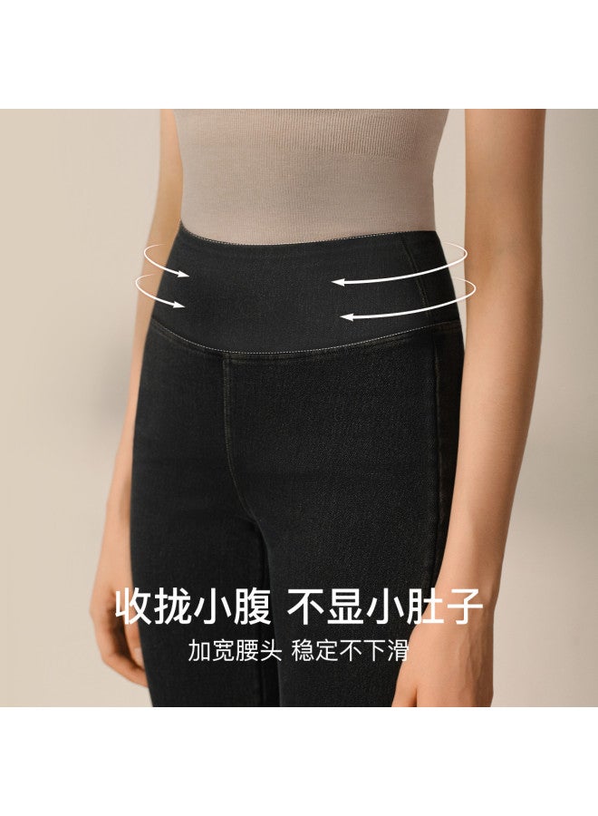 ubras Flared Pants With Faux Denim And Fleece Lining, High-Waisted Casual Warm Pants For Women - Image 5