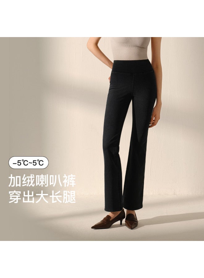 ubras Flared Pants With Faux Denim And Fleece Lining, High-Waisted Casual Warm Pants For Women - Image 4