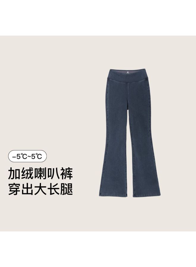 ubras Flared Pants With Faux Denim And Fleece Lining, High-Waisted Casual Warm Pants For Women - Image 2