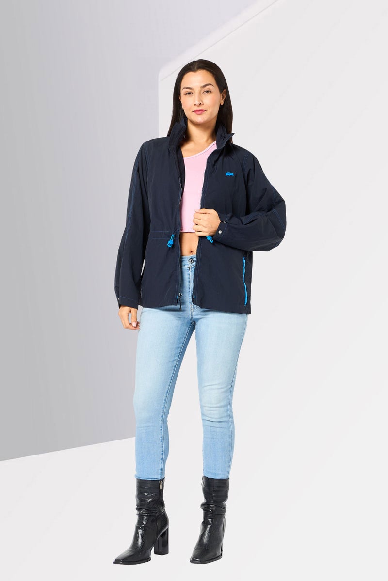 LACOSTE Women Embroidered Logo Parka Jacket, Navy - Image 2