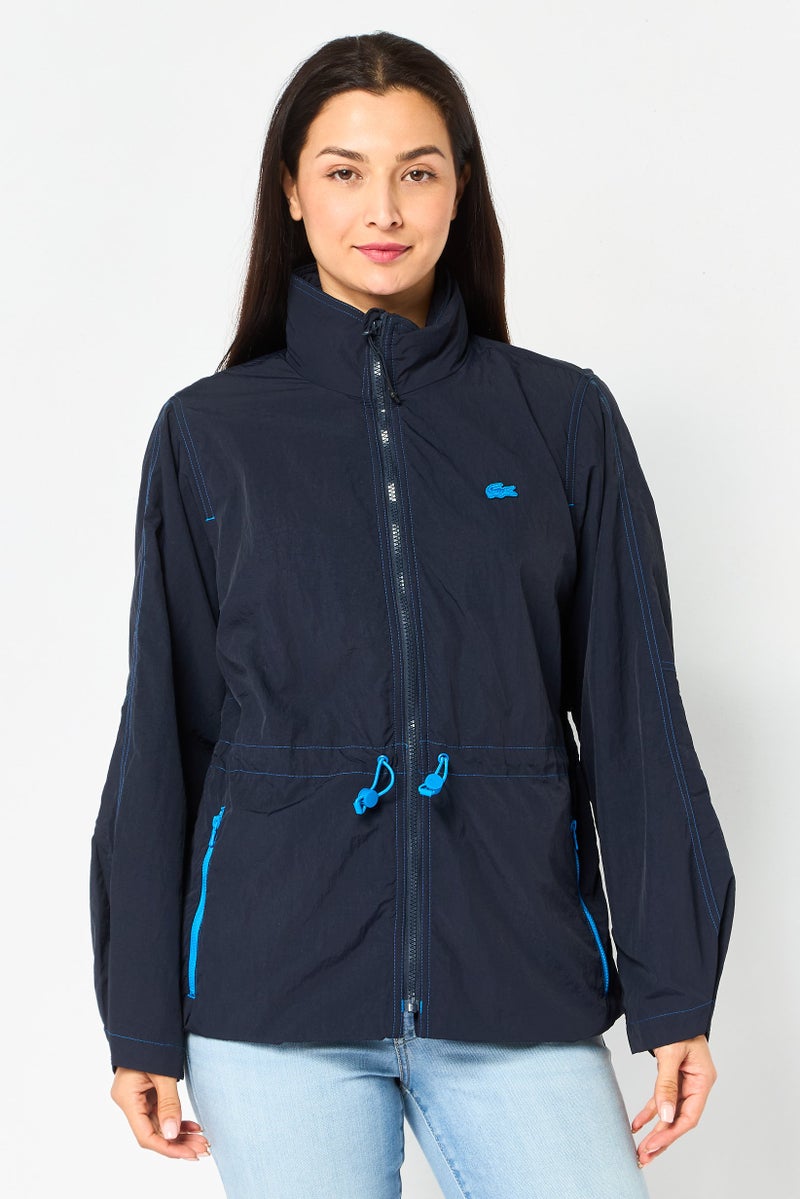 LACOSTE Women Embroidered Logo Parka Jacket, Navy - Image 1