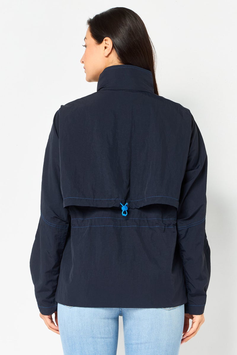 LACOSTE Women Embroidered Logo Parka Jacket, Navy - Image 4