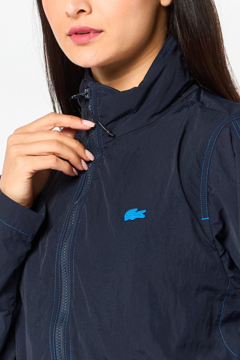 LACOSTE Women Embroidered Logo Parka Jacket, Navy - Image 3