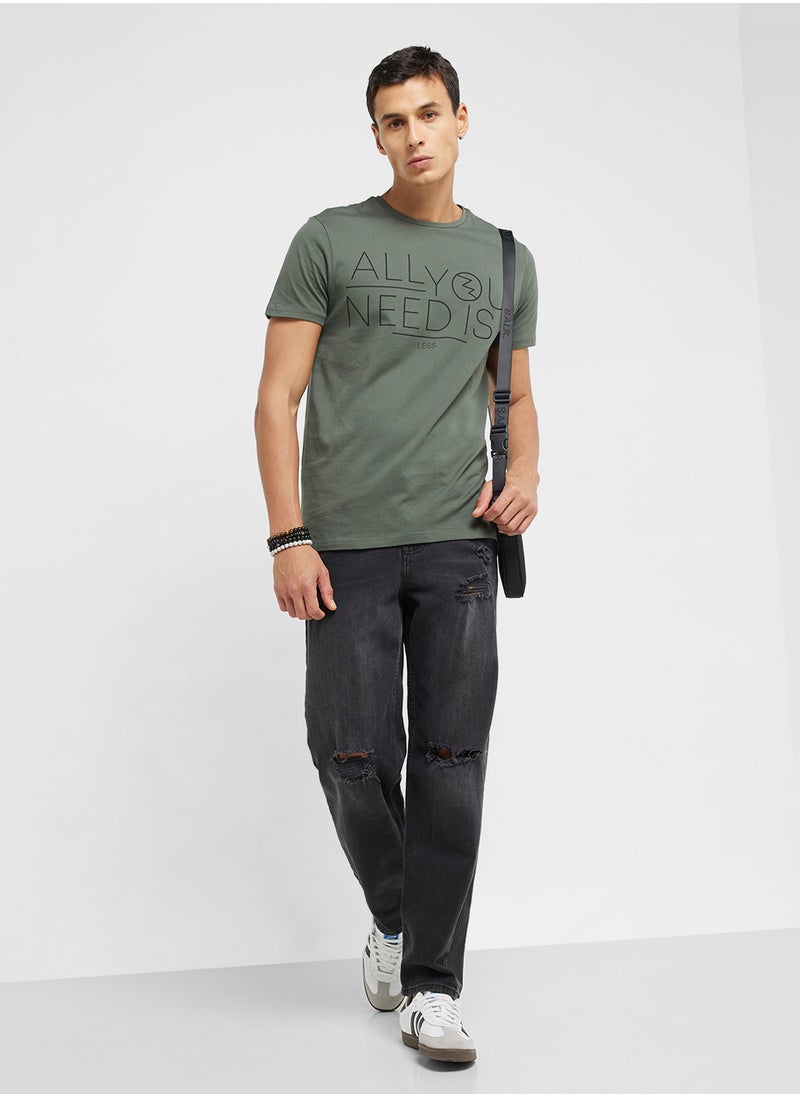 trendyol Graphic Print Crew Neck T-Shirt  - Image 4