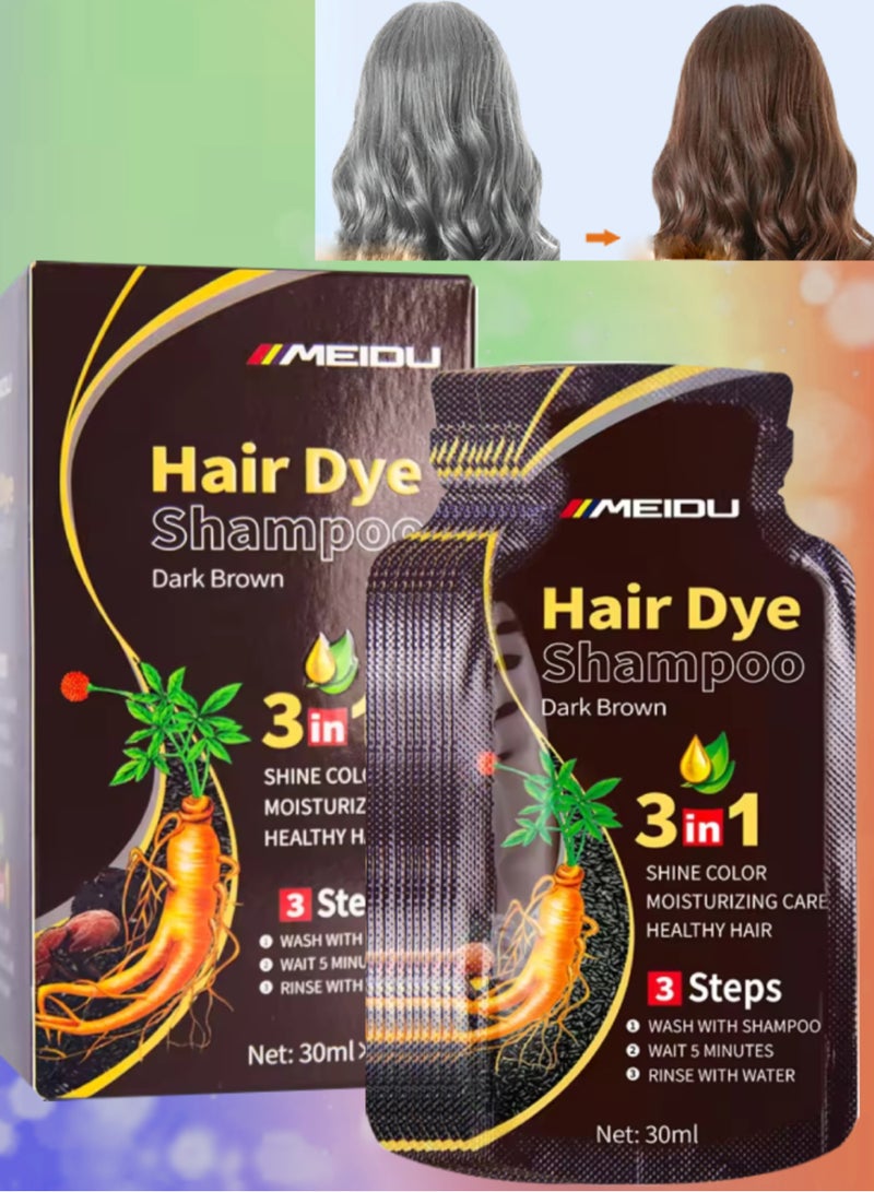 Meidu 10pcs Hair Dye Shampoo Dark Brown for Grey Hair 3 in 1 Hair Color Shampoo for Women and Men Grey and White Hair Coverage Long Lasting Deeply Nourishing and Anti Hair Fall Hair Color Shampoo 10x30ml - Image 1