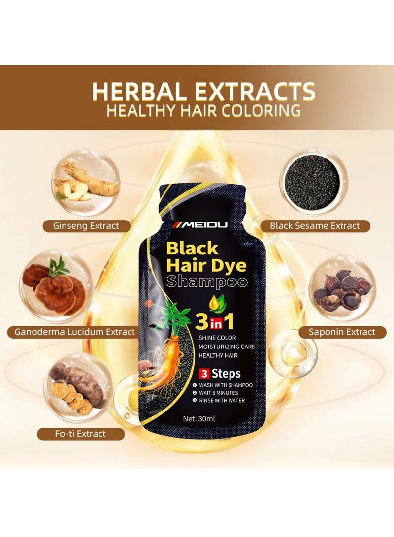 Meidu 10pcs Hair Dye Shampoo Dark Brown for Grey Hair 3 in 1 Hair Color Shampoo for Women and Men Grey and White Hair Coverage Long Lasting Deeply Nourishing and Anti Hair Fall Hair Color Shampoo 10x30ml - Image 4