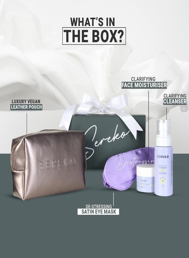 SEREKO Daily Vitamin C Skin Regime Gift Kit | Cleanser 100ml + Face Moisturiser 50ml + Luxury Vegan Leather Pouch + Destressing Satin Eye Mask - Image 2