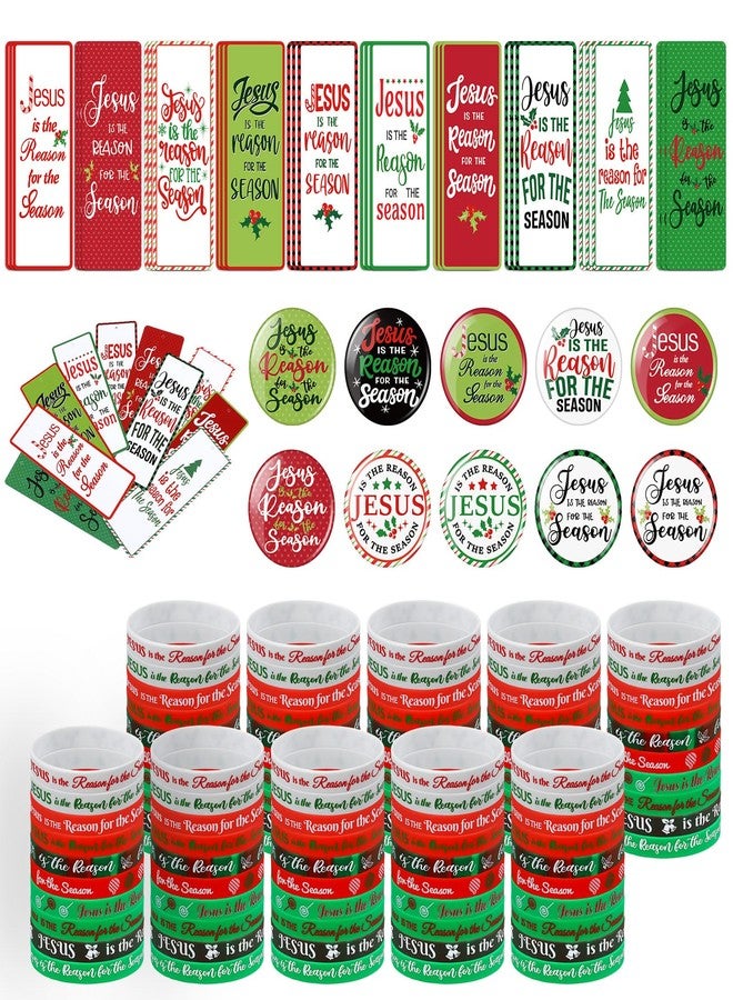 مارسبارك مجموعة هدايا عيد الميلاد من مارسبارك، 300 قطعة، تحمل عبارة "يسوع هو سبب العيد"، تتضمن أساور سيليكون عليها صورة يسوع، وفواصل كتب دينية، ودبابيس، وهدايا تذكارية مسيحية لحفلات عيد الميلاد، والكنائس، ومدارس الأحد. - Image 1