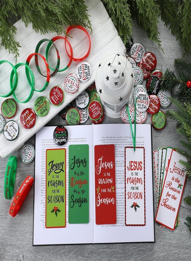 مارسبارك مجموعة هدايا عيد الميلاد من مارسبارك، 300 قطعة، تحمل عبارة "يسوع هو سبب العيد"، تتضمن أساور سيليكون عليها صورة يسوع، وفواصل كتب دينية، ودبابيس، وهدايا تذكارية مسيحية لحفلات عيد الميلاد، والكنائس، ومدارس الأحد. - Image 5
