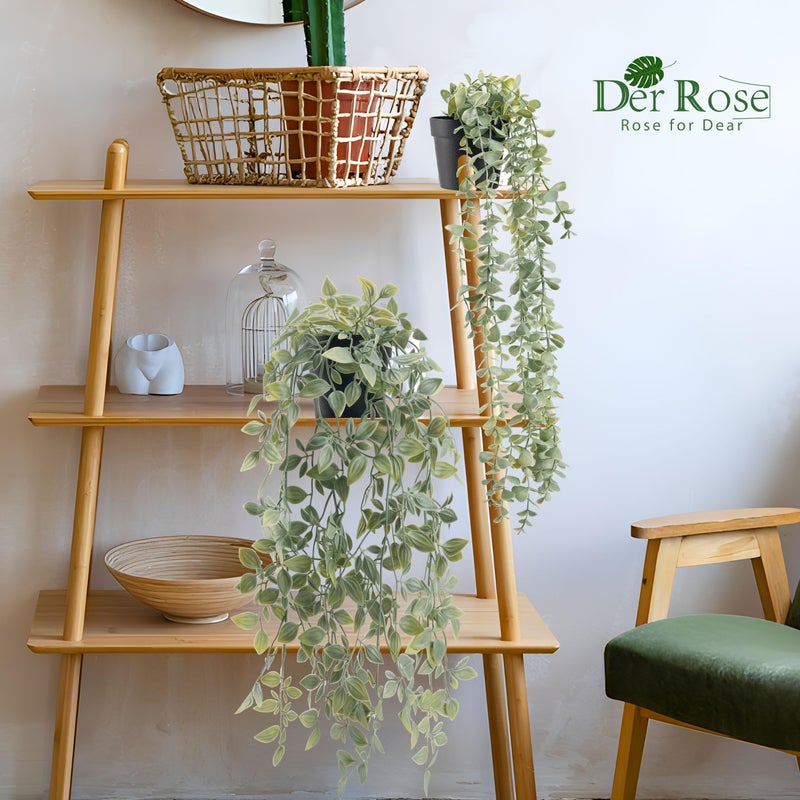 Der Rose 2Pcs Fake Plants Hanging Artificial Decor Faux Potted Eucalyptus and Pea Pod Plants for Boho Bathroom Home Office Desk Wall Shelf Bookcase Accessories Decor Indoor - Image 2
