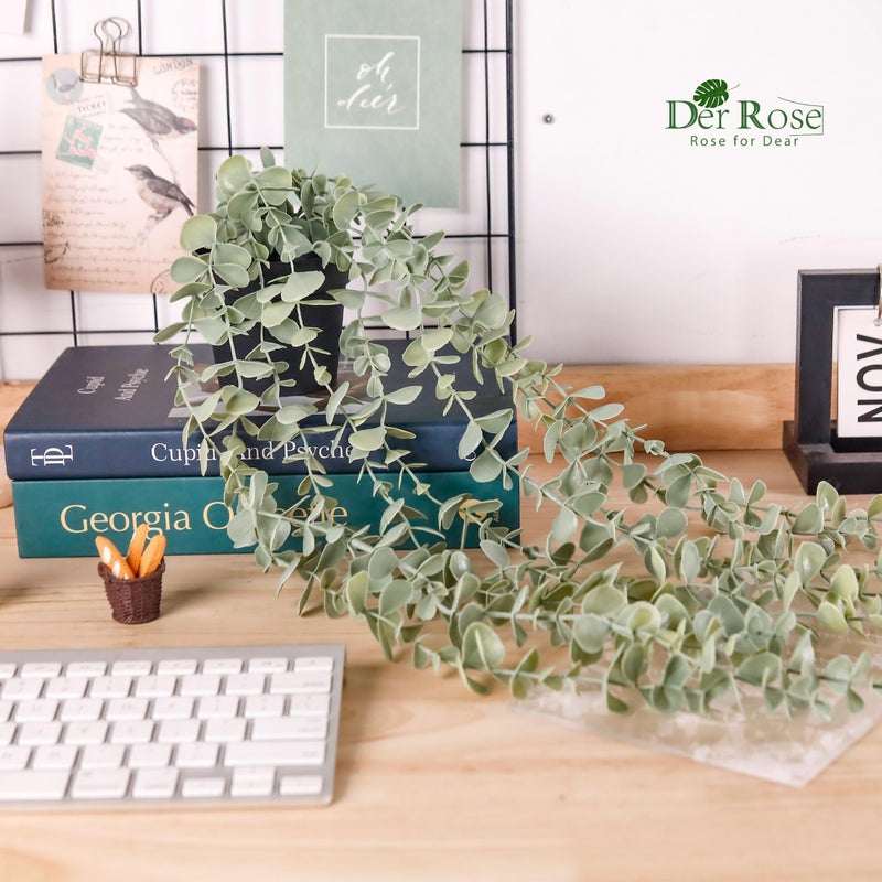 Der Rose 2Pcs Fake Plants Hanging Artificial Decor Faux Potted Eucalyptus and Pea Pod Plants for Boho Bathroom Home Office Desk Wall Shelf Bookcase Accessories Decor Indoor - Image 5