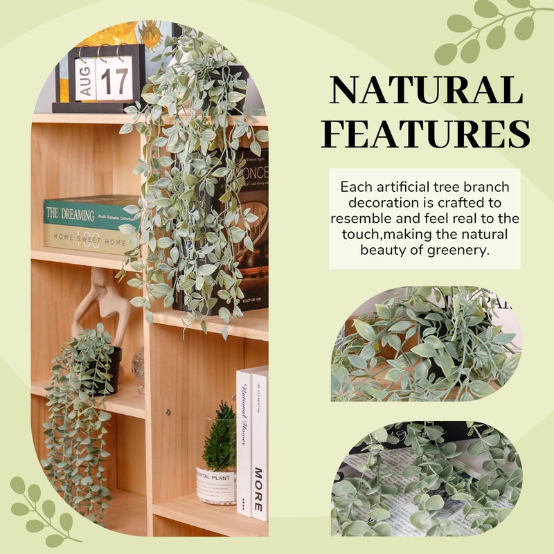 Der Rose 2Pcs Fake Plants Hanging Artificial Decor Faux Potted Eucalyptus and Pea Pod Plants for Boho Bathroom Home Office Desk Wall Shelf Bookcase Accessories Decor Indoor - Image 4