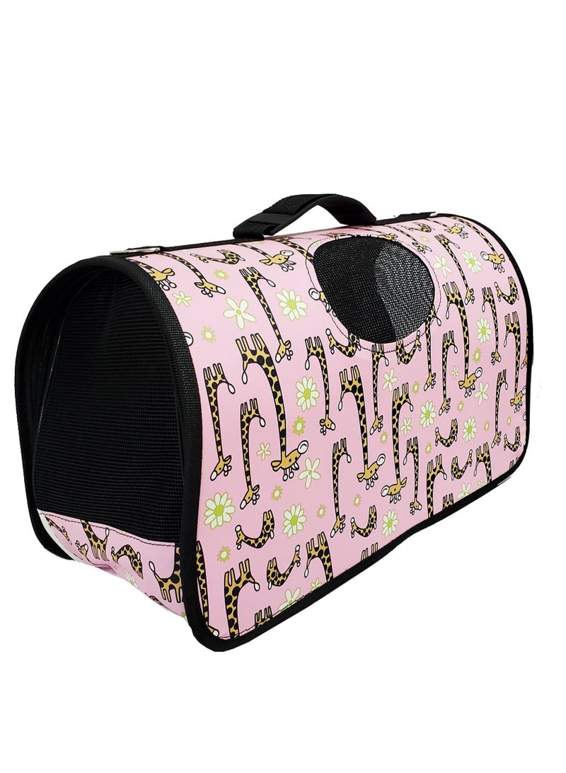 HAPPY PUSS Outdoor Pet Bag: pet handbag, pet shoulder bag, Travel Carrier for cats and dogs. Pink giraffe design-medium size  - Image 4