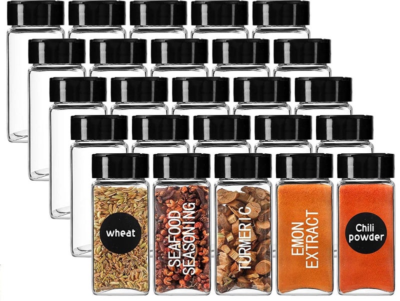 KHOLAD Glass Spice Jars with Black Plastic Shaker Lids Pack of 8 100 ML Flip Top Square Spice Bottles Seasoning Spice Containers for KitchenStoring Spice 8 - Image 1