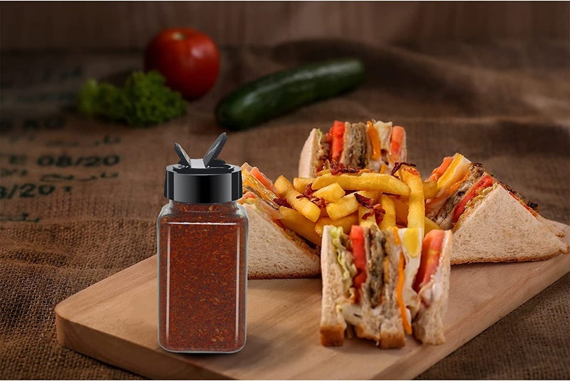 KHOLAD Glass Spice Jars with Black Plastic Shaker Lids Pack of 8 100 ML Flip Top Square Spice Bottles Seasoning Spice Containers for KitchenStoring Spice 8 - Image 3