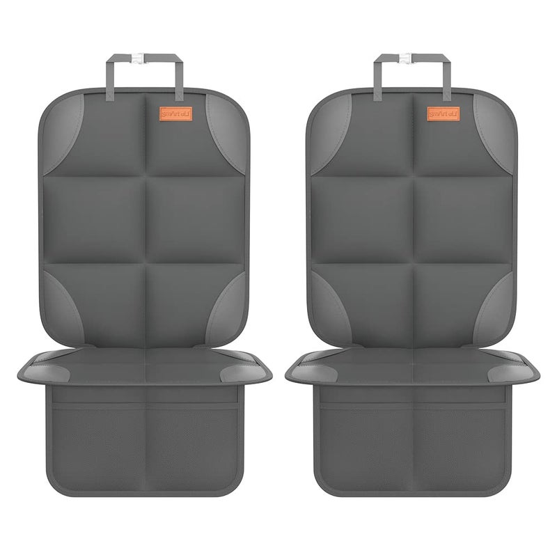 smartelf SMART ELF Car Seat Protector for Child Car Seat - Waterproof 600D Fabric Baby Seat Protectors for Non-Slip Backing Mesh Pockets for Baby and Pet, Easy Storageï¼ˆDark Grayï¼‰ - Image 1