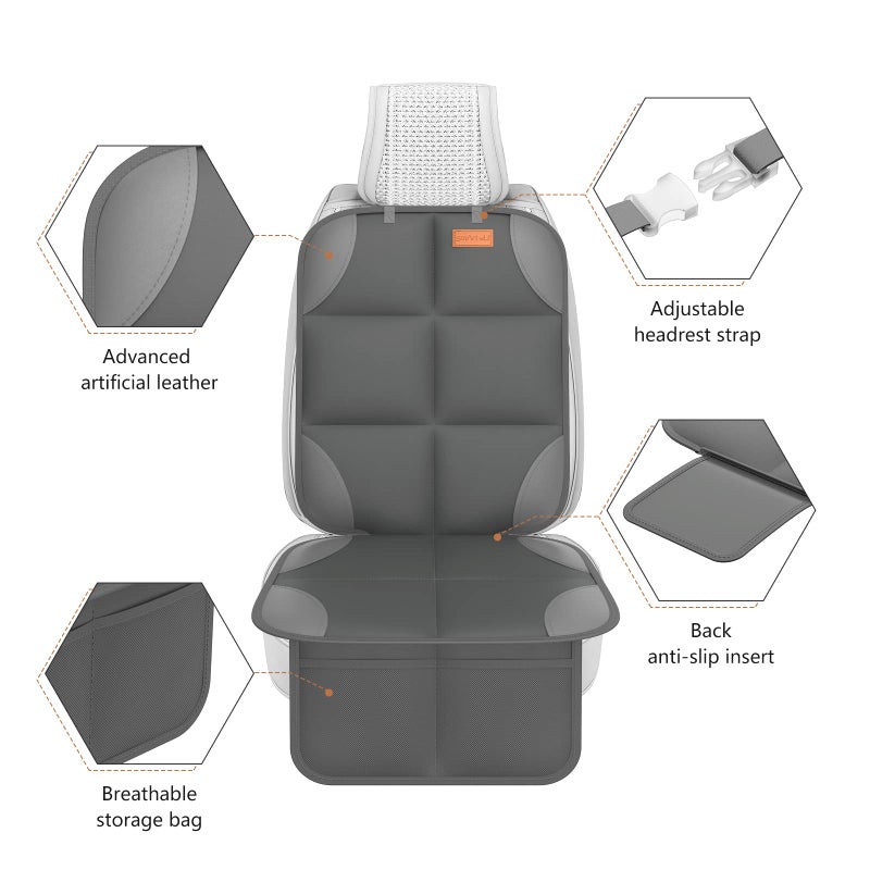 smartelf SMART ELF Car Seat Protector for Child Car Seat - Waterproof 600D Fabric Baby Seat Protectors for Non-Slip Backing Mesh Pockets for Baby and Pet, Easy Storageï¼ˆDark Grayï¼‰ - Image 5