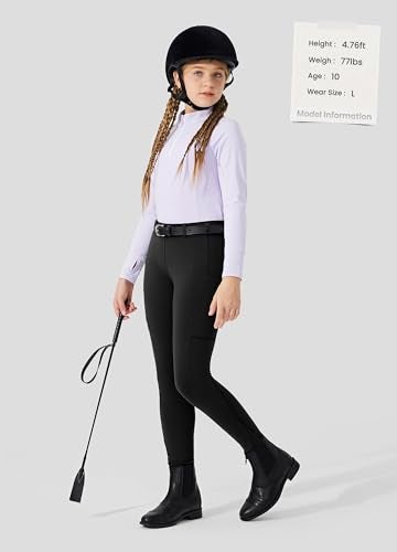 Willit سروال ركوب الخيل للفتيات من ويليت، بنطلون فليس، بنطلون ركوب الخيل للأطفال، بنطلون شتوي حراري، بنطلون تدريب أسود M - Image 5