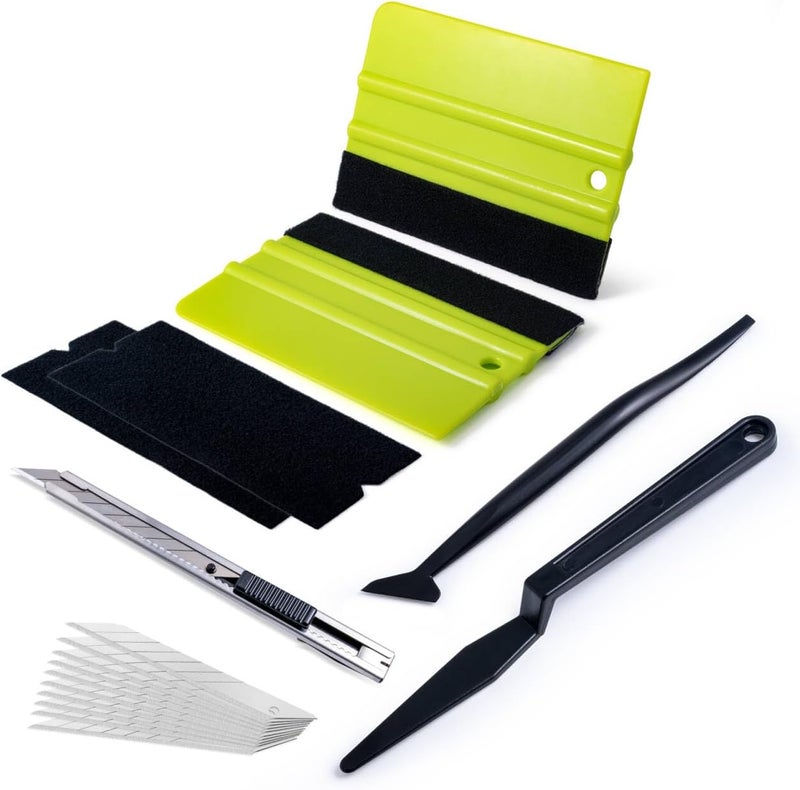 FOSHIO Window Tint Kit, Profession Car Wrap Kit with 2PCS Felt Squeegee and Felt Replacements, Utility Knife and 10PCS Blades, Micro Squeegee Corner Squeegee Vinyl Wrap Tools - Image 1