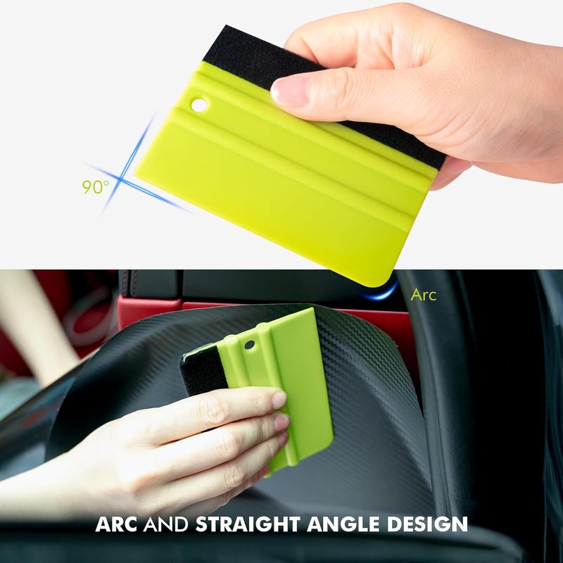 FOSHIO Window Tint Kit, Profession Car Wrap Kit with 2PCS Felt Squeegee and Felt Replacements, Utility Knife and 10PCS Blades, Micro Squeegee Corner Squeegee Vinyl Wrap Tools - Image 3