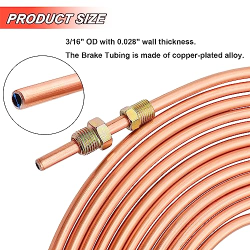 Tnisesm 3/16" 25 Ft Upgrade Brake Line Tubing Kit, 3/16 Copper Coated Flexible Tube (Upgrade 16Pcs Fittings,4Pcs Unions+8Pcs Nut) - Image 3