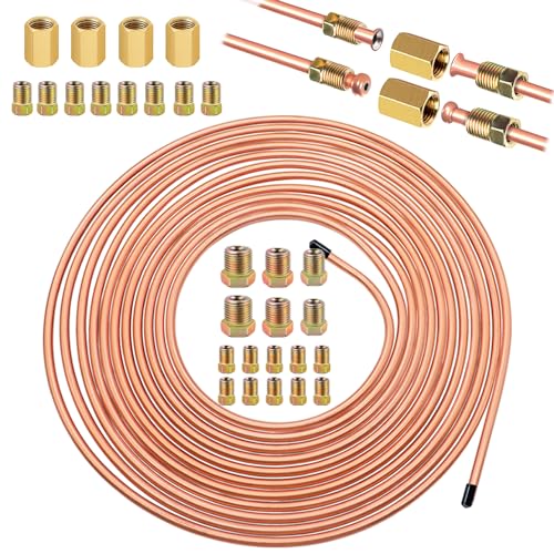 Tnisesm 3/16" 25 Ft Upgrade Brake Line Tubing Kit, 3/16 Copper Coated Flexible Tube (Upgrade 16Pcs Fittings,4Pcs Unions+8Pcs Nut) - Image 1