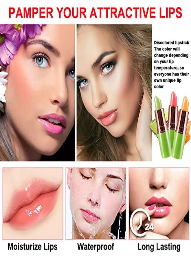 evpct 3Pcs Color Changing Aloe Vera Strawberry Carrot Lipstick Lip Balm Set,Ph Clear Color Change Changing Jelly Crystal Magic Gel Lipstick Lip Balm Gloss Stain Tint Makeup Set For Women Girls Waterproof 1 - Image 5
