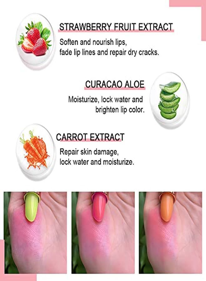 evpct 3Pcs Color Changing Aloe Vera Strawberry Carrot Lipstick Lip Balm Set,Ph Clear Color Change Changing Jelly Crystal Magic Gel Lipstick Lip Balm Gloss Stain Tint Makeup Set For Women Girls Waterproof 1 - Image 3