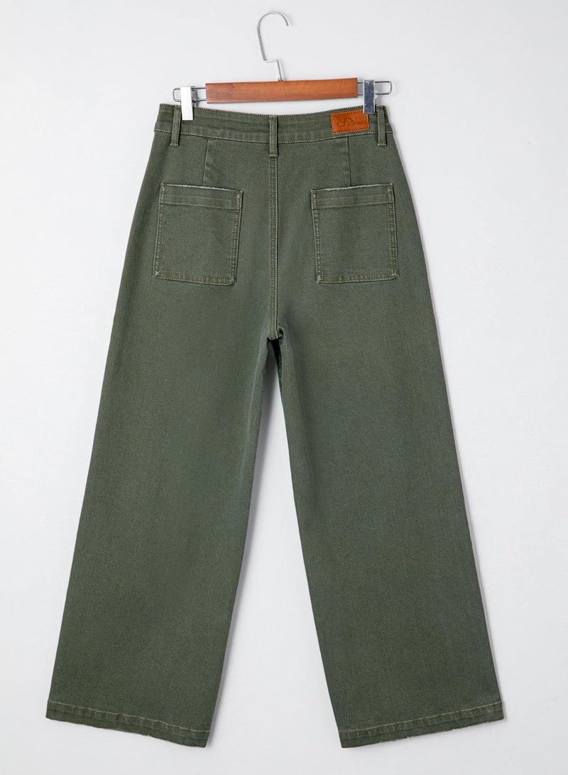 Sidefeel Jeans for Women Trendy High Waisted Stretchy Straight Leg Jeans Loose Ankle Denim Pants Green Size 8 - Image 5