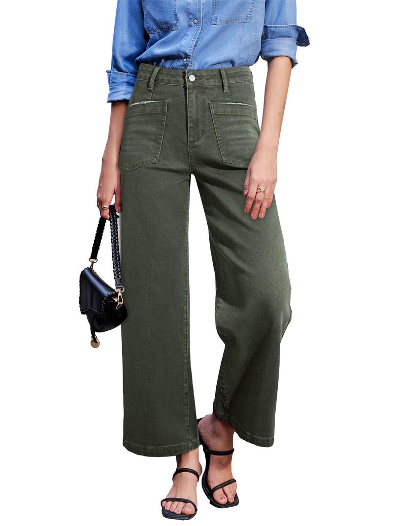 Sidefeel Jeans for Women Trendy High Waisted Stretchy Straight Leg Jeans Loose Ankle Denim Pants Green Size 8 - Image 1