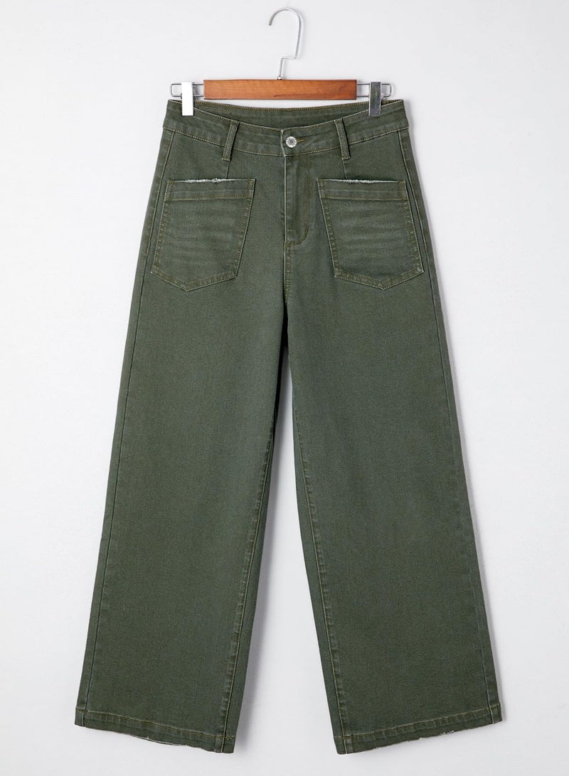 Sidefeel Jeans for Women Trendy High Waisted Stretchy Straight Leg Jeans Loose Ankle Denim Pants Green Size 8 - Image 4
