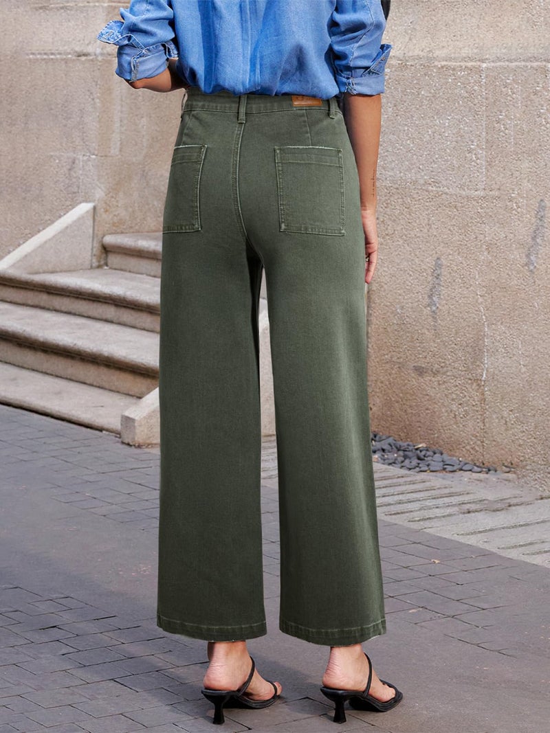 Sidefeel Jeans for Women Trendy High Waisted Stretchy Straight Leg Jeans Loose Ankle Denim Pants Green Size 8 - Image 3