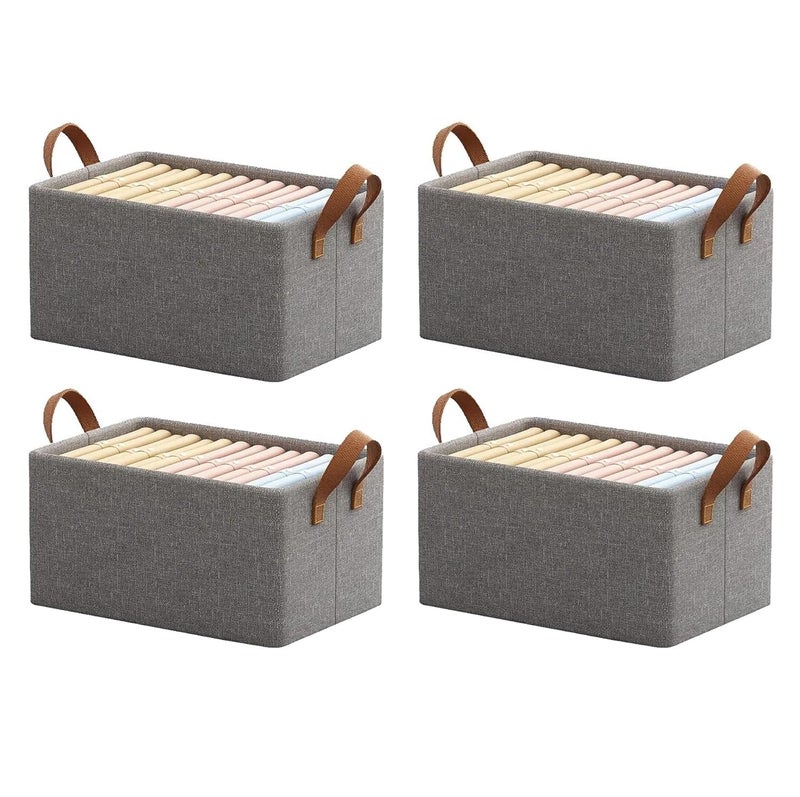 CLAPONE 4 Piece Set of Woven Fabric Wardrobe Organizer for ClothesFoldable Cupboard Storage BoxesRectangular Almirah Organizers for ShirtsPantsTShirtsJeansDressSweatersGrey - Image 1