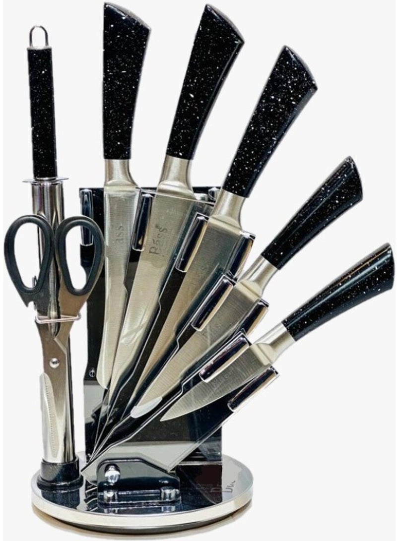 Bass knife Set 8Pcs With Stand black Bass