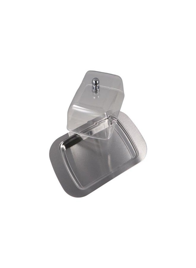 Pokinge 1Pcs Stainless Steel Butter Dish With Plastic Lid Metal Butter Dish With Handle Cheese Storage Box Butter Keep Fresh Tray Container For Kitchen - Image 1