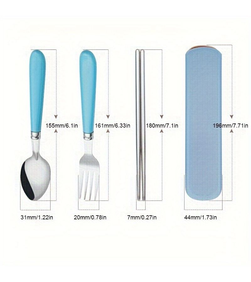 Green Stainless Steel 3 Piece Tableware Set Fork Chopsticks Spoon - Image 2