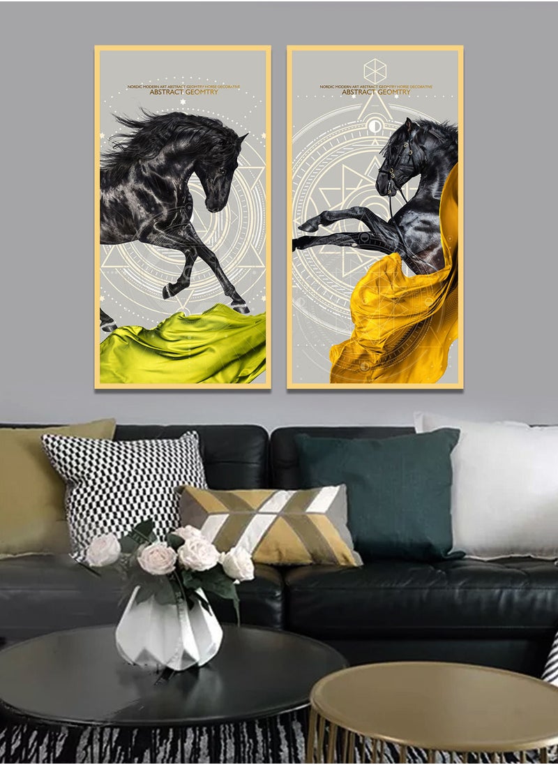 AIWANTO Black Stallion Crystal Porcelain  Decorative Wall Painting Set (A B)  - Image 4