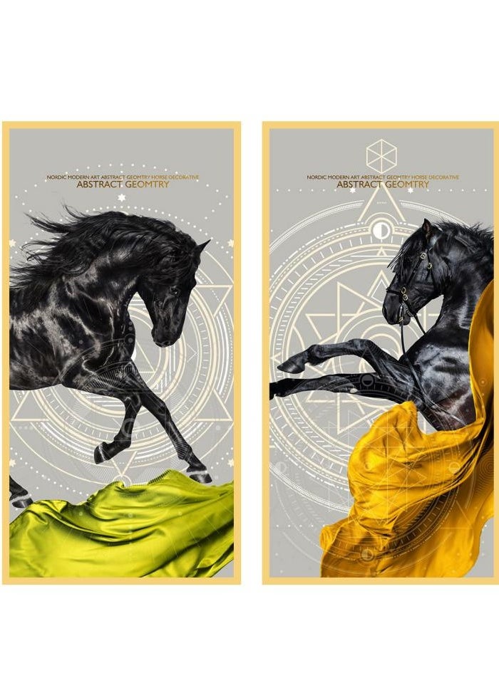 AIWANTO Black Stallion Crystal Porcelain  Decorative Wall Painting Set (A B)  - Image 1