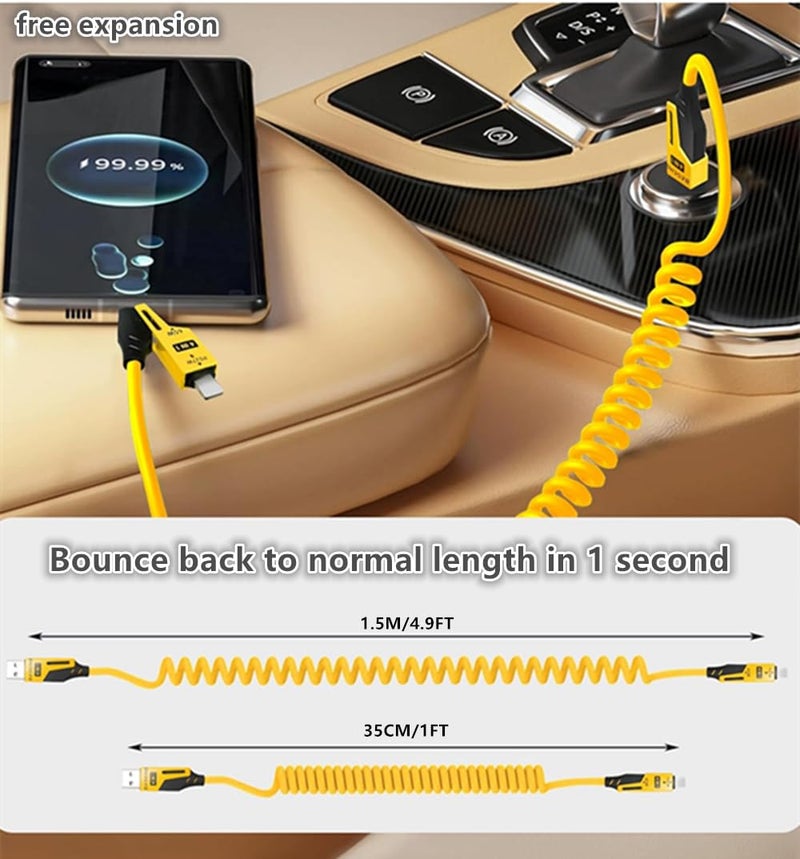 HDHDHJ 4 in 1 USB Charging Cable,Fast Charger Cable for Car,Multi USB Cable,Spring Wire Charger Cord for iPhone iPad Mac Samsung Tablets PC,Rebound Tidy Charger Cord - Image 4