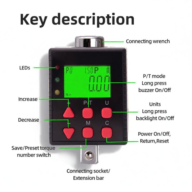 Digital Torque Meter ADQ4-340S ±2% High Precise Torque Tester - Backlit Display Torque Tester for Automotive Bicycle Motorcycle Repair, Narrow & Low-Light Work Spaces - Image 3